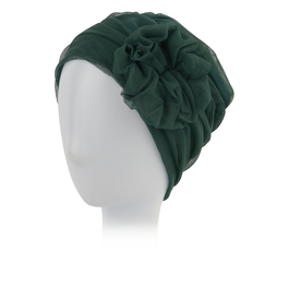 Retro-style turban with decorative mesh in bottle green BELLA # BM13