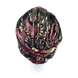 Warm black turban with a front knot in GEM flowers
