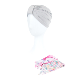 Grey turban set with two patterned scarves ZANZIBAR # B63/55.89