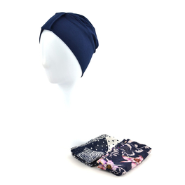 Turban with two scarves in a set, classic navy pattern LAURA # BM20*