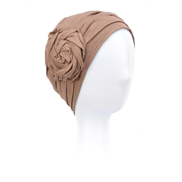 Beige turban with draped rose in cappuccino shade PUERTO RICO # B17*