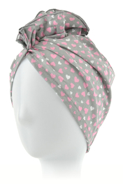 Grey 100% cotton turban with hearts KALINA # T-33*