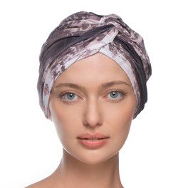 Ruched turban with decorative knot in beige-brown ARABESQUE