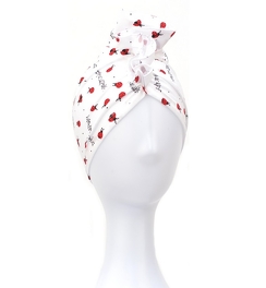 White turban with ladybugs for babies made of 100% cotton by KALINKA baby # T-3