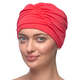 Light and comfortable bath turban with decorative draping in red AQUA #043.