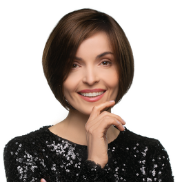 Synthetic wig in warm chestnut brown with roots CORAL #6/30/8/6R