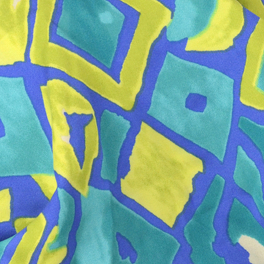 Turban with a peak and back tie in turquoise, navy blue, and yellow pattern PALERMO # Q-404