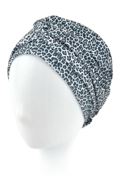 Light and comfortable leopard print turban for bathing with decorative draping AQUA #029.