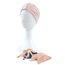 Set of pale pink turban and two patterned scarves ZANZIBAR # B2