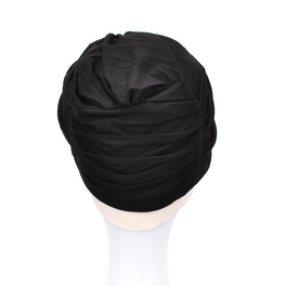 Black turban with decorative draping and a white stripe KLARA # CB Premium.