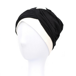 Black turban with decorative draping and a white stripe KLARA # CB Premium.