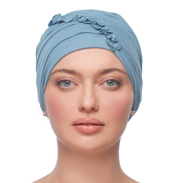 Smooth turban made of light breathable material in blue PORTO # BM-Y363