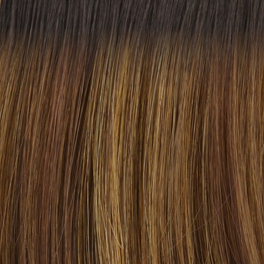 Synthetic wig in chestnut brown with honey highlights and dark roots PASADOBLE #830/131/14/4R.