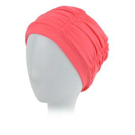Light and comfortable bath turban with decorative draping of fabric around the head in red AQUA2 #043.