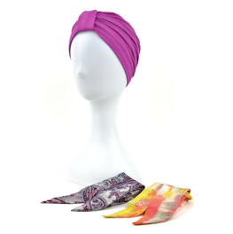 Purple turban set with two patterned scarves ZANZIBAR # B10