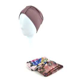 Turban with two scarves included in a classic brown pattern LAURA # BM220*
