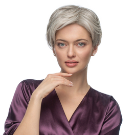 Synthetic half wig with lace front base in silver grey with dark roots IRIS #51/56/60/1B.