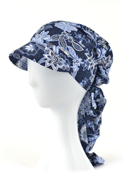 Navy Blue Turban with Sky Blue Flowers SARA #180A*