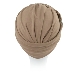 Beige cappuccino turban with metallic embellishment HOLLYWOOD # B17+A16