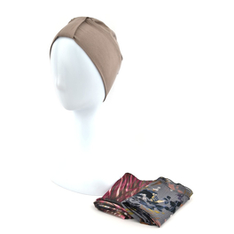 Turban with two scarves in a set, classic light brown cappuccino pattern LAURA # BM141.