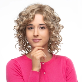 Synthetic wig with delicate shoulder-length curls in dark blonde LOLLIPOP #14/16.