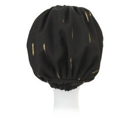 Ruched black turban with gold print JAVA # F064B+B21