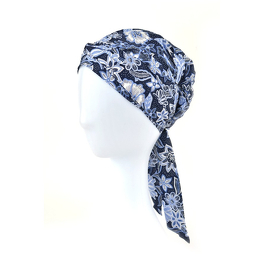 Light and comfortable turban in 100% navy blue floral pattern SARA #180A.