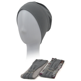 A multi-piece set of a turban and two decorative headbands with a metal buckle in grey NICOLA # B44.
