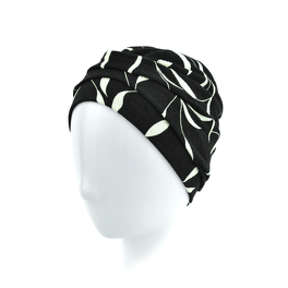 Black turban with white leaf motif WINTER GARDEN*