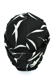 Black turban with white leaf motif WINTER GARDEN*