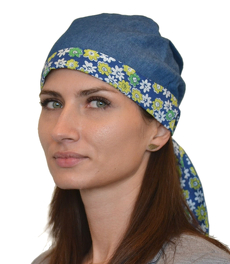 Double-sided denim imitation turban with floral motif IZA # A1-3*