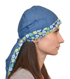 Double-sided denim imitation turban with floral motif IZA # A1-3*