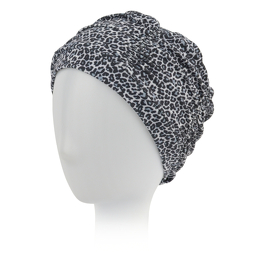 Light and comfortable leopard print bath turban with decorative draping around the head AQUA2 #029.