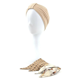 Beige turban set with two patterned scarves ZANZIBAR # B9