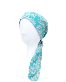 Light blue Amsterdam patterned elegant turban with long scarves made of 100% cotton.