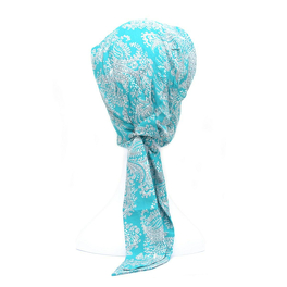 Light blue Amsterdam patterned elegant turban with long scarves made of 100% cotton.