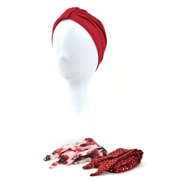 Red turban set with two patterned scarves ZANZIBAR # B26