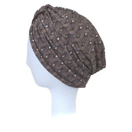 Patterned turban with a decorative knot at the front in a brown ethnic design SENJA # B464+B22