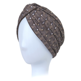Patterned turban with a decorative knot at the front in a brown ethnic design SENJA # B464+B22