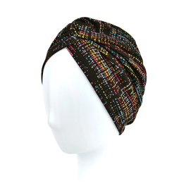 Black retro turban with a colourful pattern RIGA # J/98