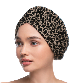 Ruched turban with bamboo lining black with gold pattern TURBAN DIAMOND