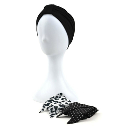 Black turban set with two patterned scarves ZANZIBAR # B21