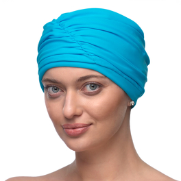 Light and comfortable bath turban with decorative draping in light blond AQUA #613.
