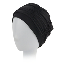 Light and comfortable bathing turban with decorative draping of fabric around the head in black AQUA2 #990.