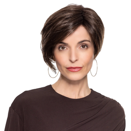 Women's synthetic wig in brown with roots by the ear for a larger head MOCHA LARGE #6/8/4R