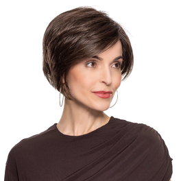 Women's synthetic wig in brown with roots by the ear for a larger head MOCHA LARGE #6/8/4R