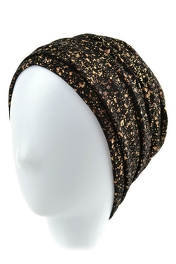 Black turban with pleats and gold print MAURITIUS # B164*