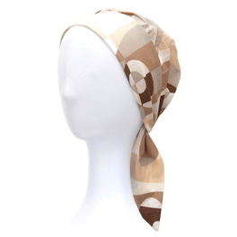 Cotton beige-brown turban in the form of a headscarf with short ties tied at the back ROME #41*