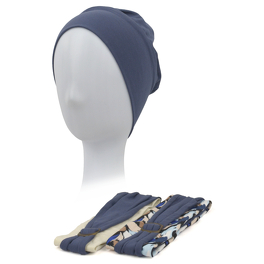 Multi-piece turban set and two decorative headbands with a navy blue metal buckle NICOLA # B31.