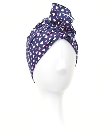Navy blue heart-patterned turban for infants made of 100% cotton by KALINKA baby # T-15*